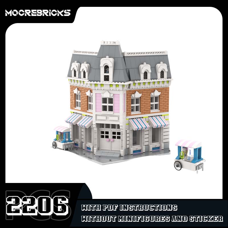 Kids Toys Store - MOCストリートビュー アイスクリームパーラー ビルディングブロックセット モジュラースイーツショップ ストア アーキテクチャモデル
