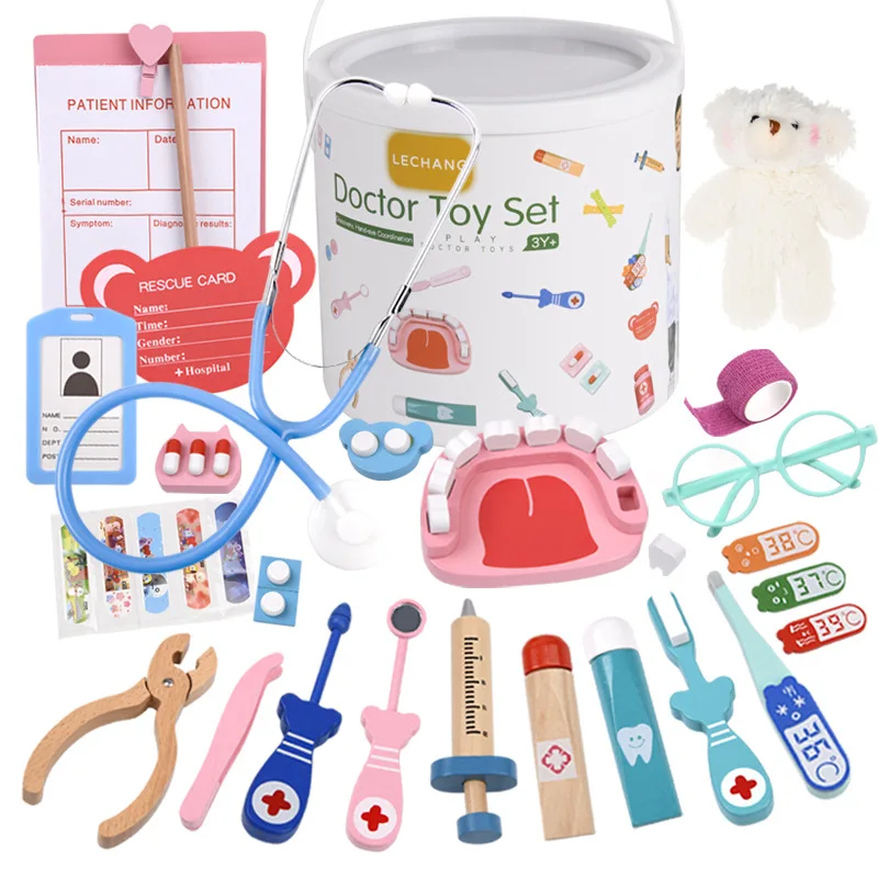 Kids Toys Doctor Set - 木製ごっこ遊びお医者さんセット 知育玩具 子供向け シミュレーション薬箱キット 歯医者さん 看護師さん