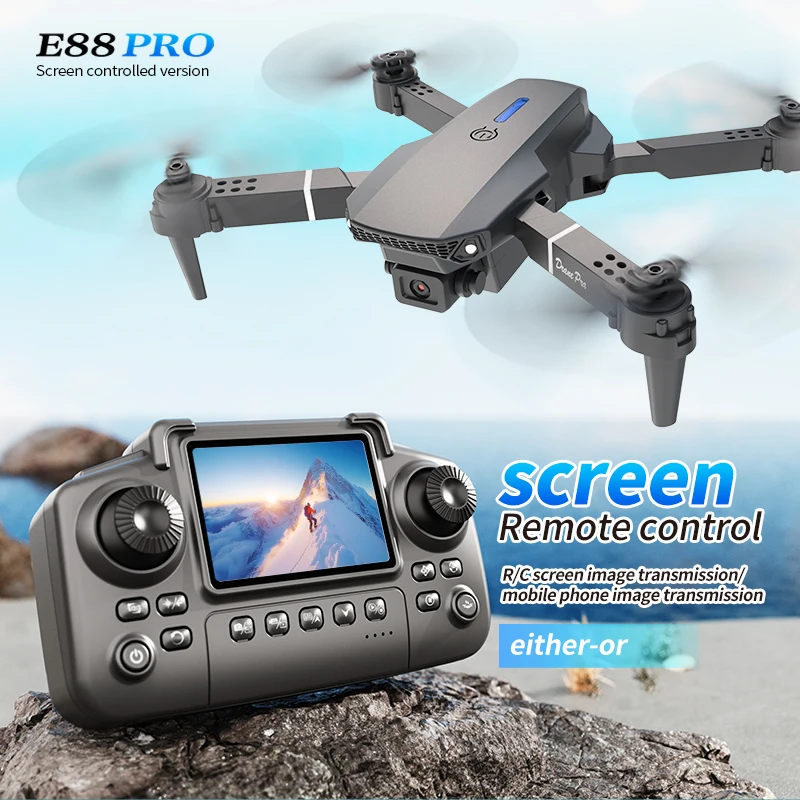 Kids Toys Drone - プロフェッショナルE88 PROドローン、スクリーン付き8K HDカメラ、WiFi FPV、折りたたみ式RCクアッドコプター、子供と大人向けのアウトドアギフト
