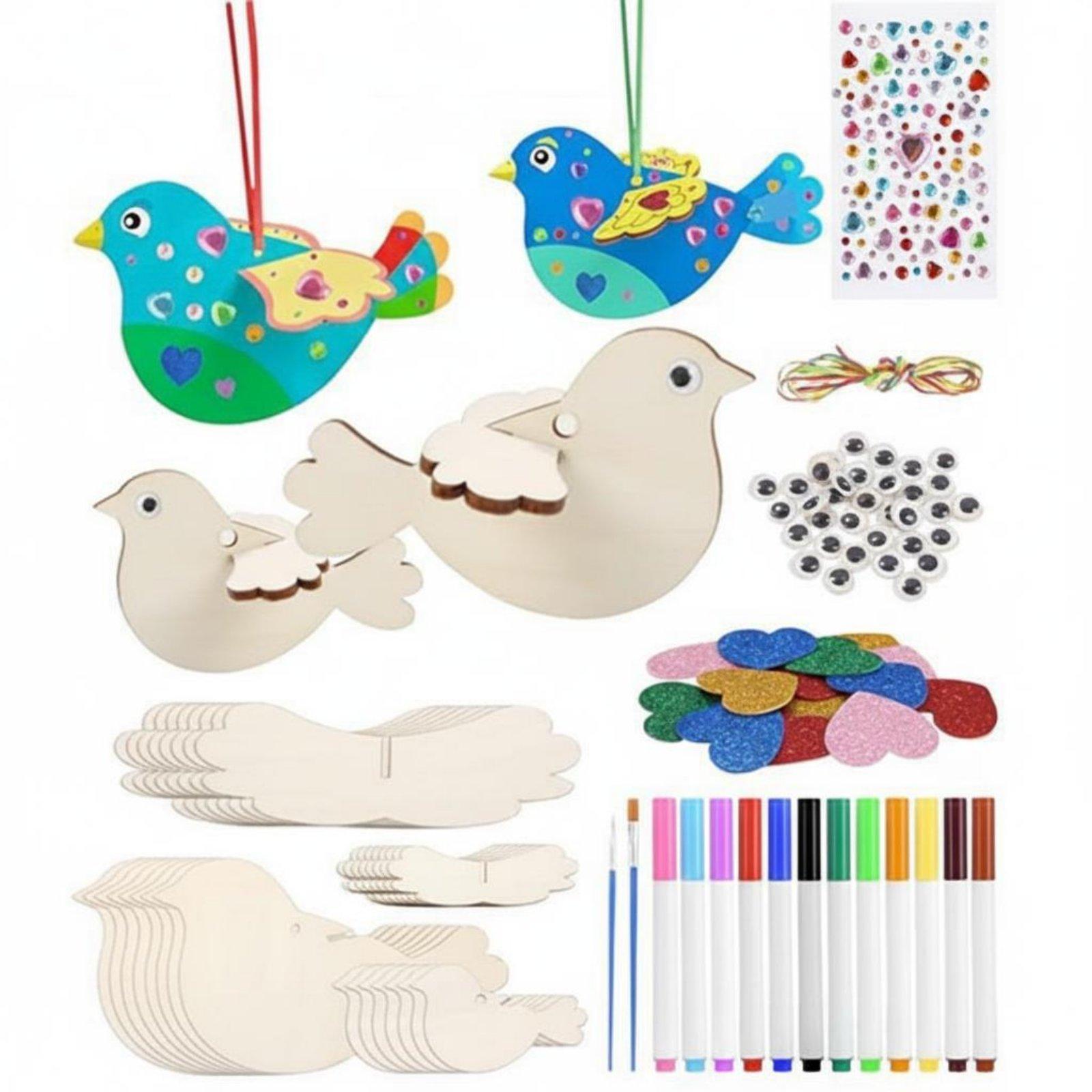 Kids Toys Home - 8ピース 3D木製鳥クラフトキット 教育玩具 木製鳥の吊り下げ飾り 子供、家族、家庭向け 簡単組み立て