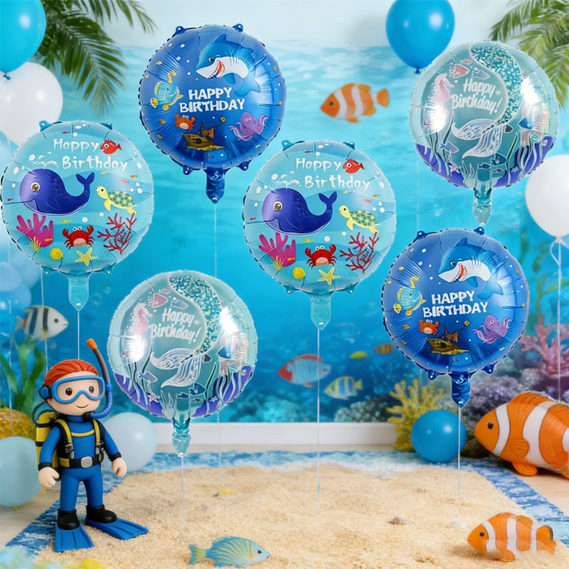 Water Balloon Set - 6個入りオーシャンテーマパーティーバルーンセット、人魚、サメ、クジラのデザイン、誕生日、水中世界のお祝い、夏のパーティーデコレーション