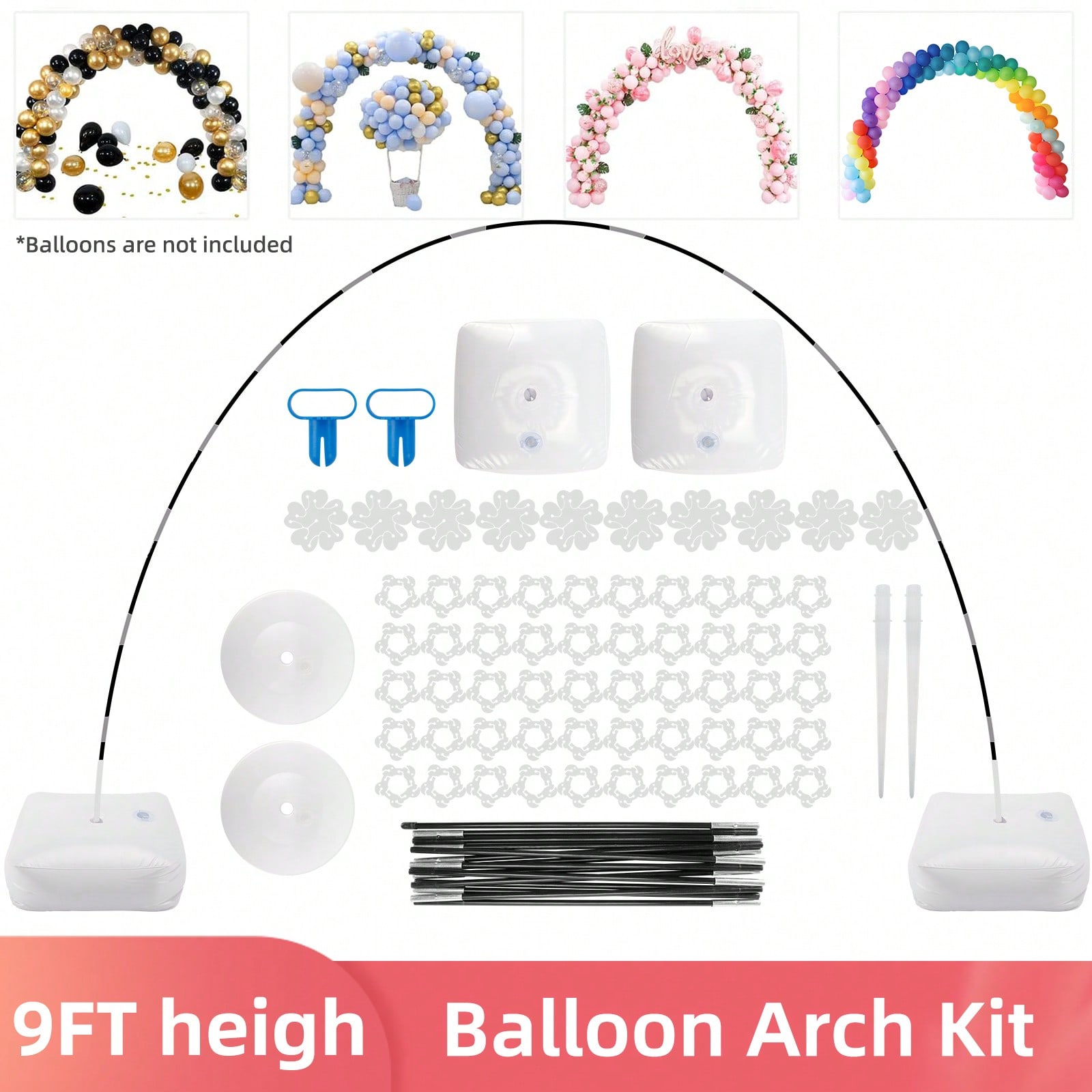 Water Balloon Set - 1セット バルーンアーチスタンドキット、幅120インチの調整可能なバルーンアーチスタンド（水で満たせるベース付き）、バルーンクリップ50個、バルーンストリップ、タイツール、結婚式や誕生日パーティー用品用 [使い捨てスタンド]