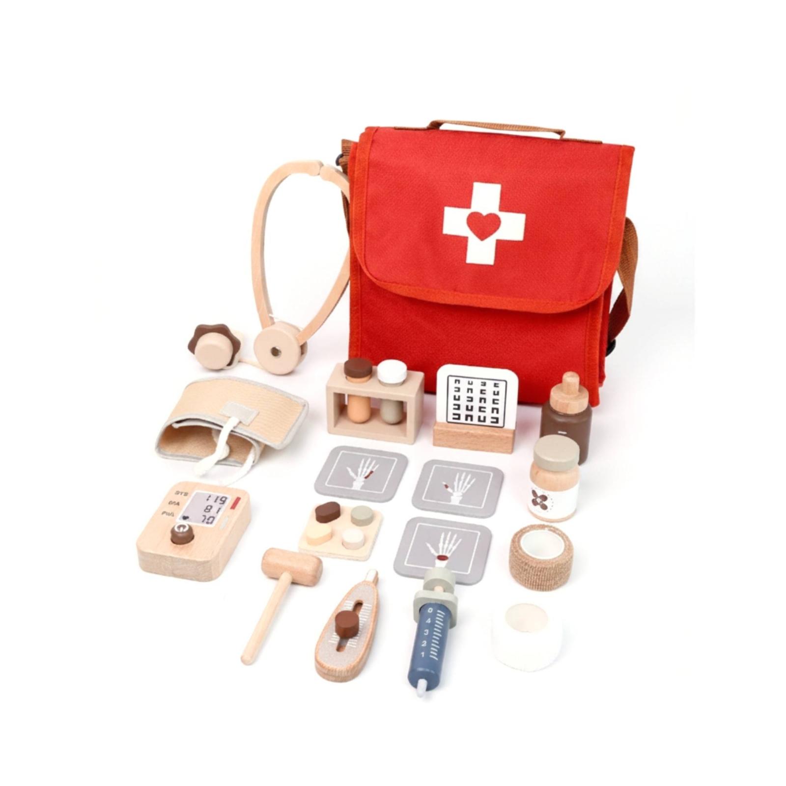 Kids Toys Doctor Set - 子供用ごっこ遊びお医者さんセット 木製医療バックパックキット おもちゃの道具付き キッズロールプレイ病院アクセサリー