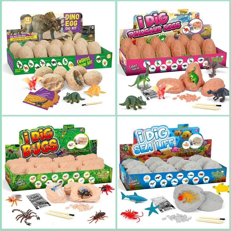 Kids Toys Videos - 12個入り考古学恐竜の卵発掘キット、化石発掘おもちゃ、ティーンエイジャー、大人向け科学DIY採掘、多人数参加パーティーの景品、ギフト