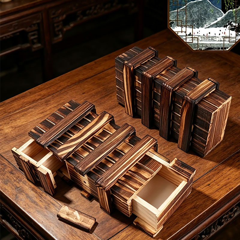 Kids Toys Drawers - クラシックな3D脳トレ木製パズル、魔法のギフトボックス、隠しコンパートメント付きシークレットドロワー、大人と子供のためのIQ玩具