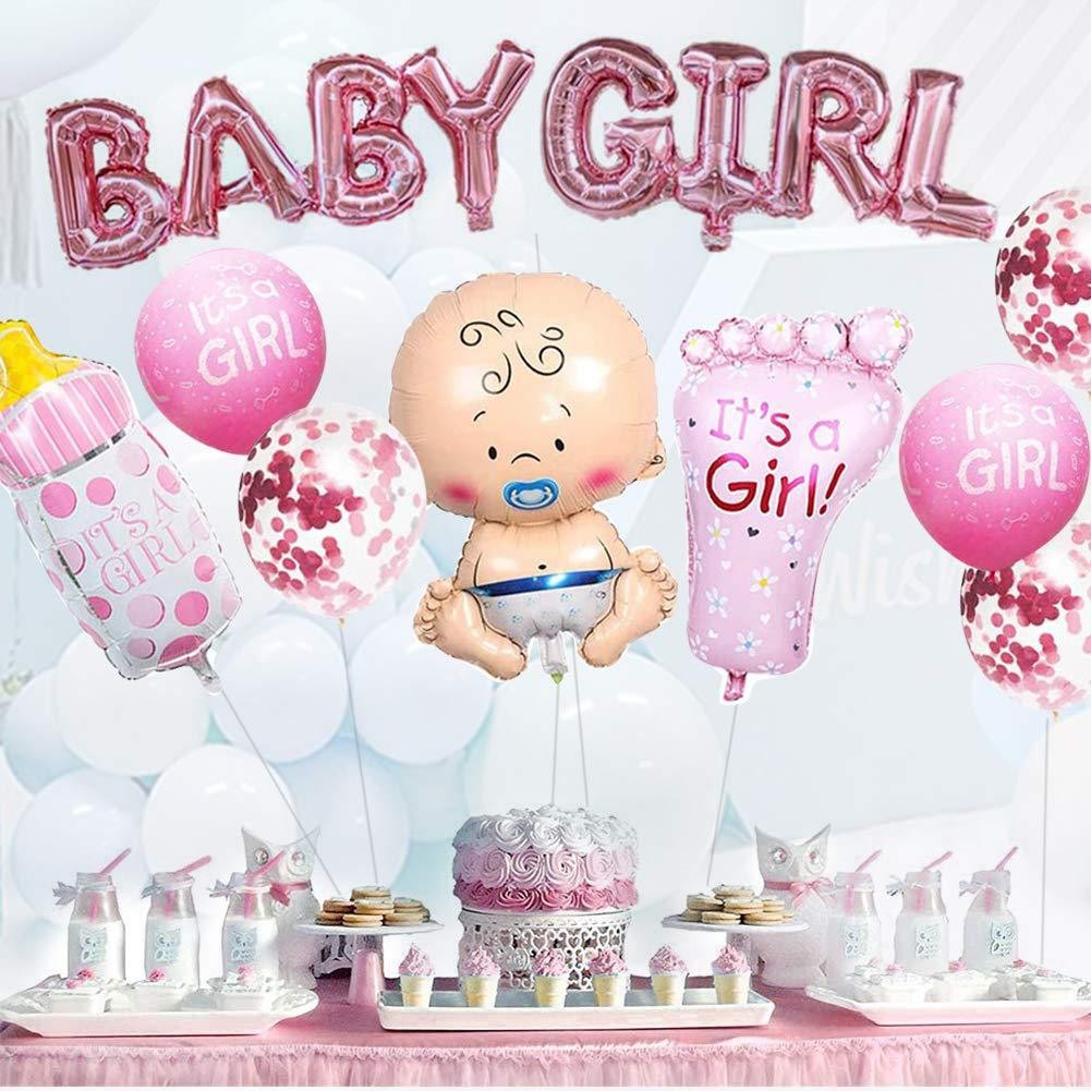 Water Balloon Set - 15個入りベビー男の子女の子用アルミバルーンセット、ベビー洗礼式、お風呂、哺乳瓶、足型アルミバルーン、ベビーシャワーデコレーション