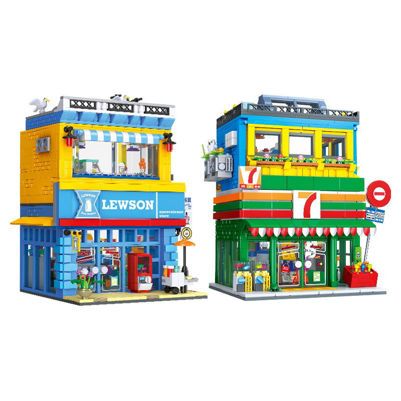 Kids Toys Store - 1263+ピース ストリートシーン コンビニエンスストア MOC ビルディングブロック 小粒子