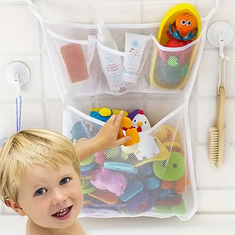 Kids Toys Home - ホームオーガナイザー キッズ用収納 吸盤式 浴室用バスタブ人形吊り下げバッグ ホワイト ベビーバスおもちゃバスケット