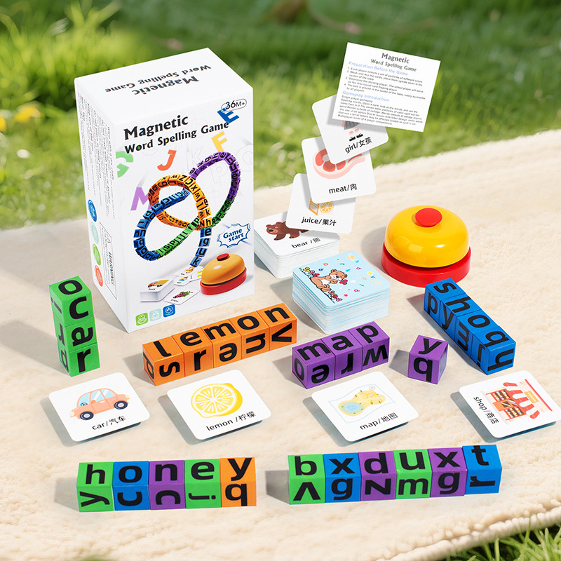 Kids Toys And Games - 4人用子供向け磁気スペルワードキューブキッズゲーム学習教育英語ライティング教材アルファベット木製玩具競争ゲーム