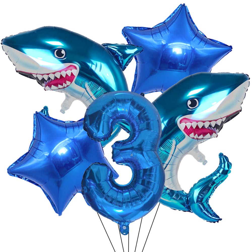 Water Balloon Set - 5 個漫画ヨシキリザメ番号デジタル風船セット男の子海洋海洋動物誕生日パーティーの装飾用品子供の好意のギフト