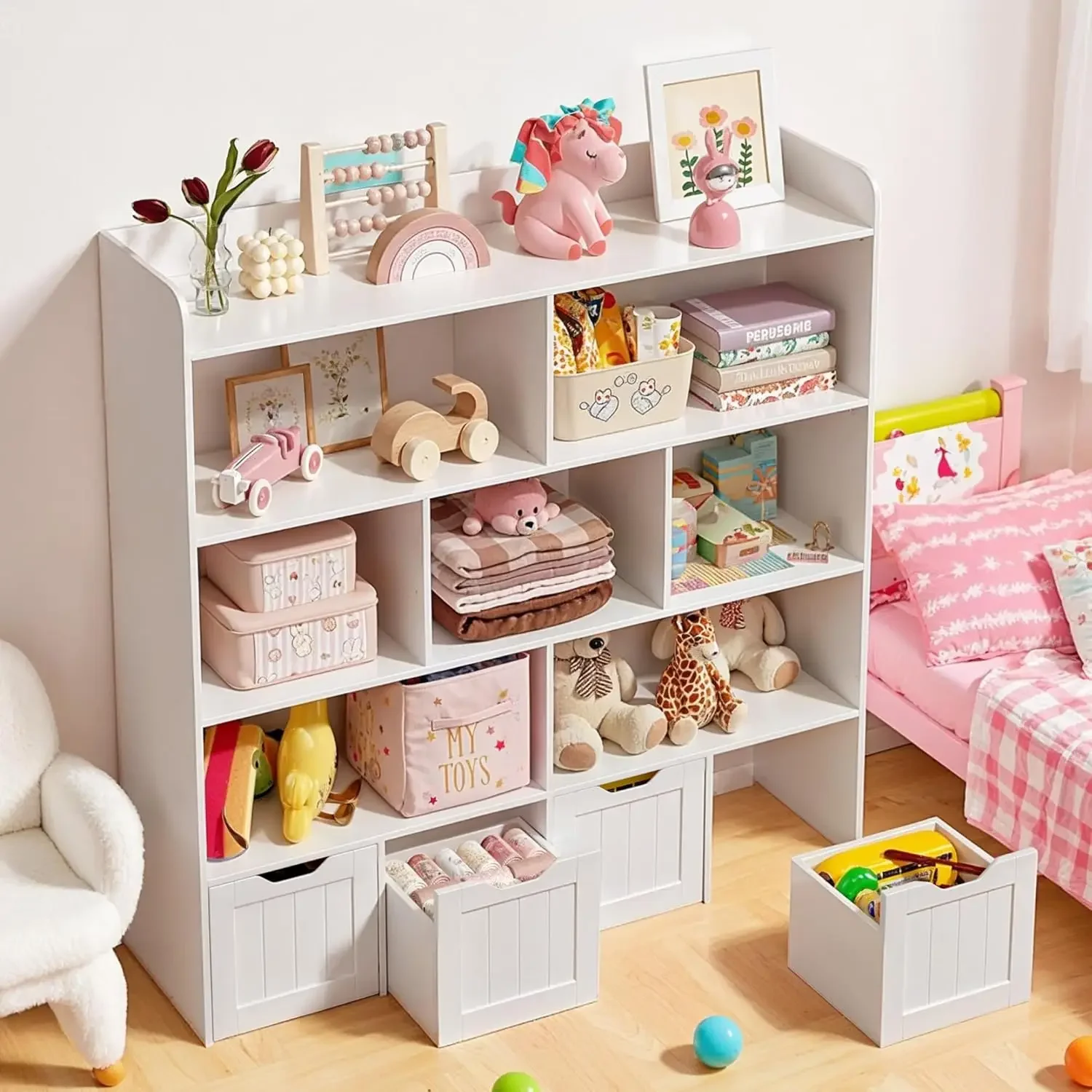 子供用おもちゃ収納キャビネット、可動式引き出し付き本棚、オー - Kids Toys Drawers のレビューと価格