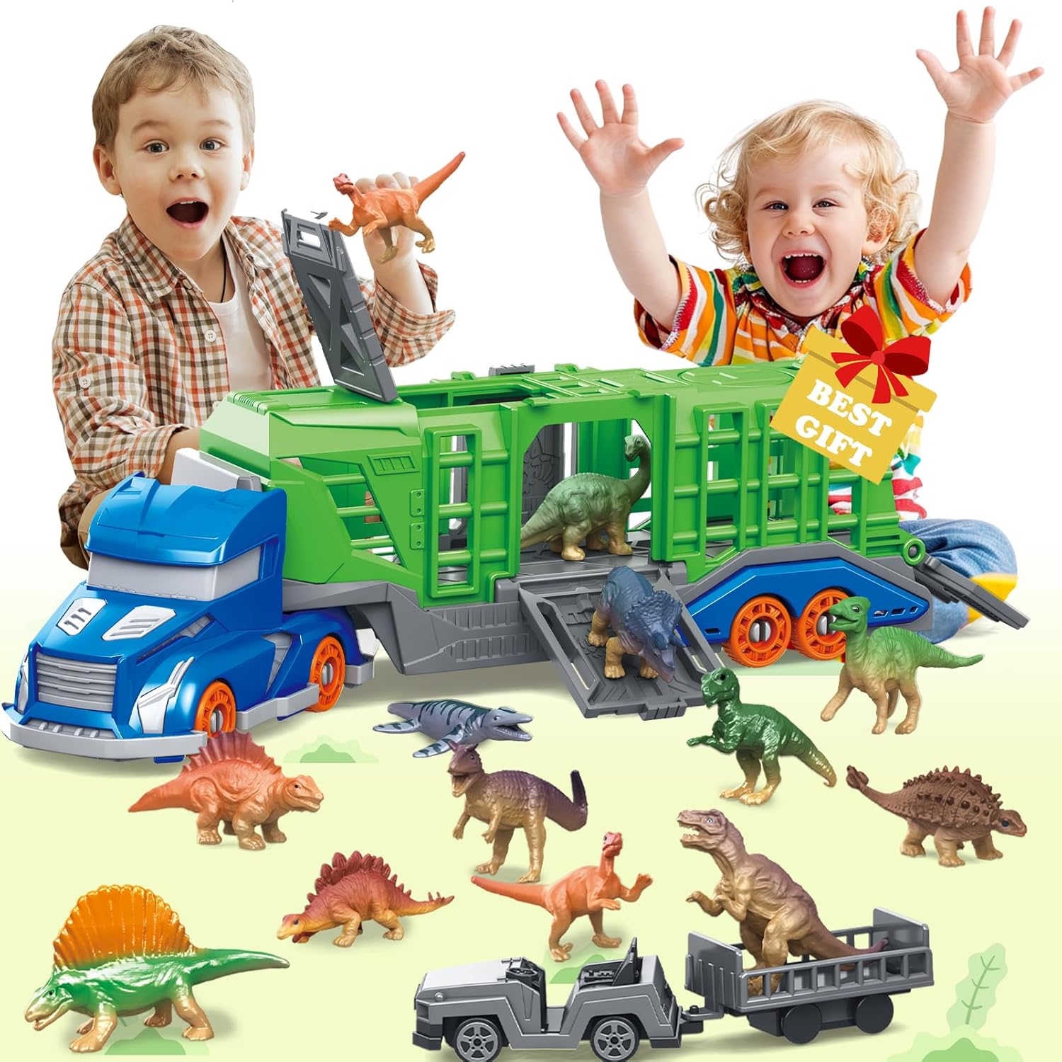恐竜動物輸送車両おもちゃセットには、輸送車両1台、恐竜または - Kids Toys Videos のレビューと価格