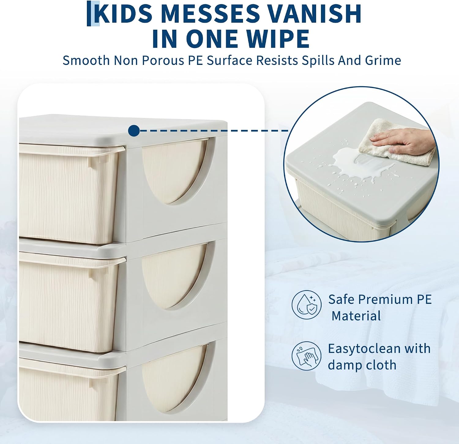 22インチ 3段 PE製 子供用収納引き出しオーガナイザー  - Kids Toys Drawers のレビューと価格