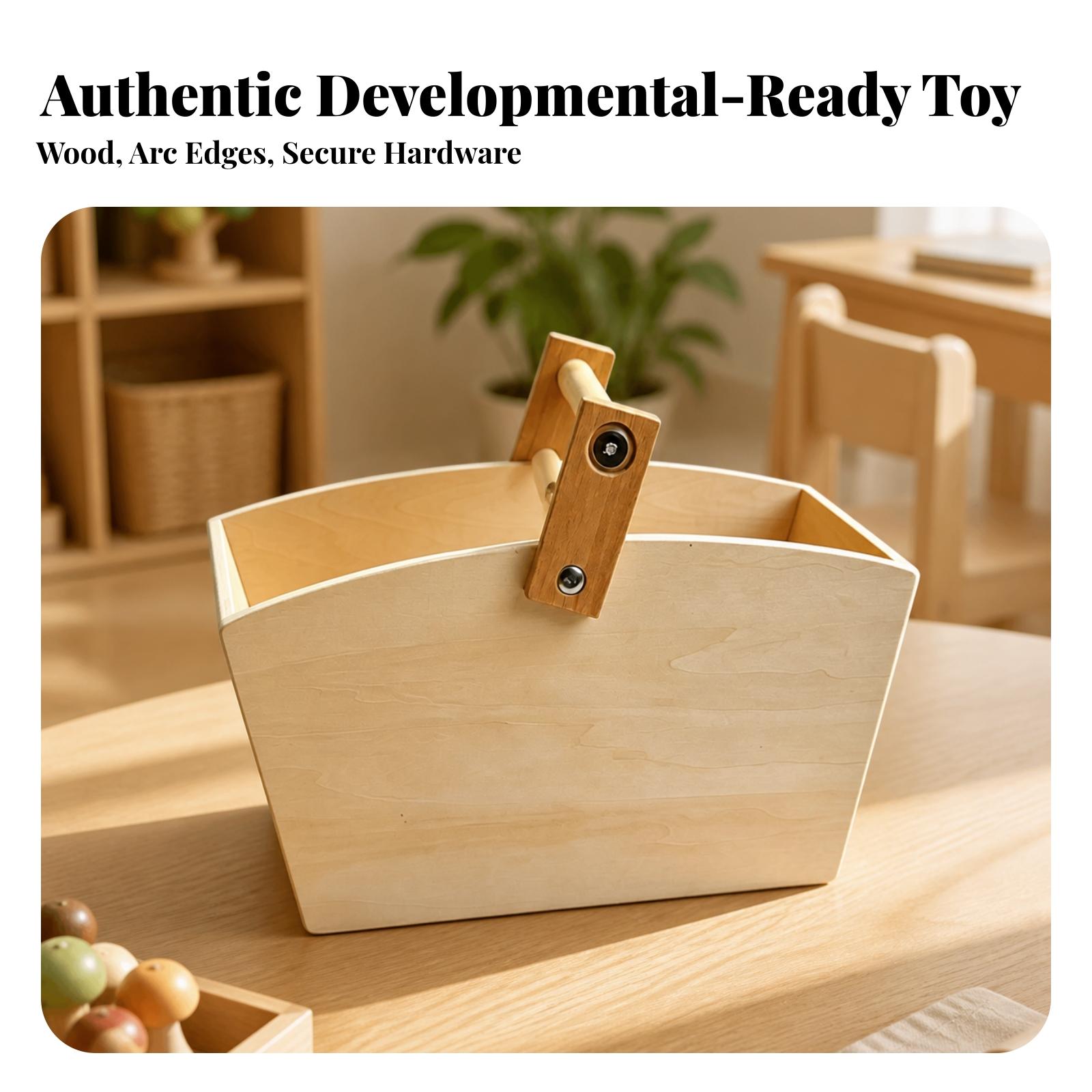 木製の子供用プレイバスケット、ヒンジ付きハンドル付き、ごっこ - Kids Toys Store のレビューと価格