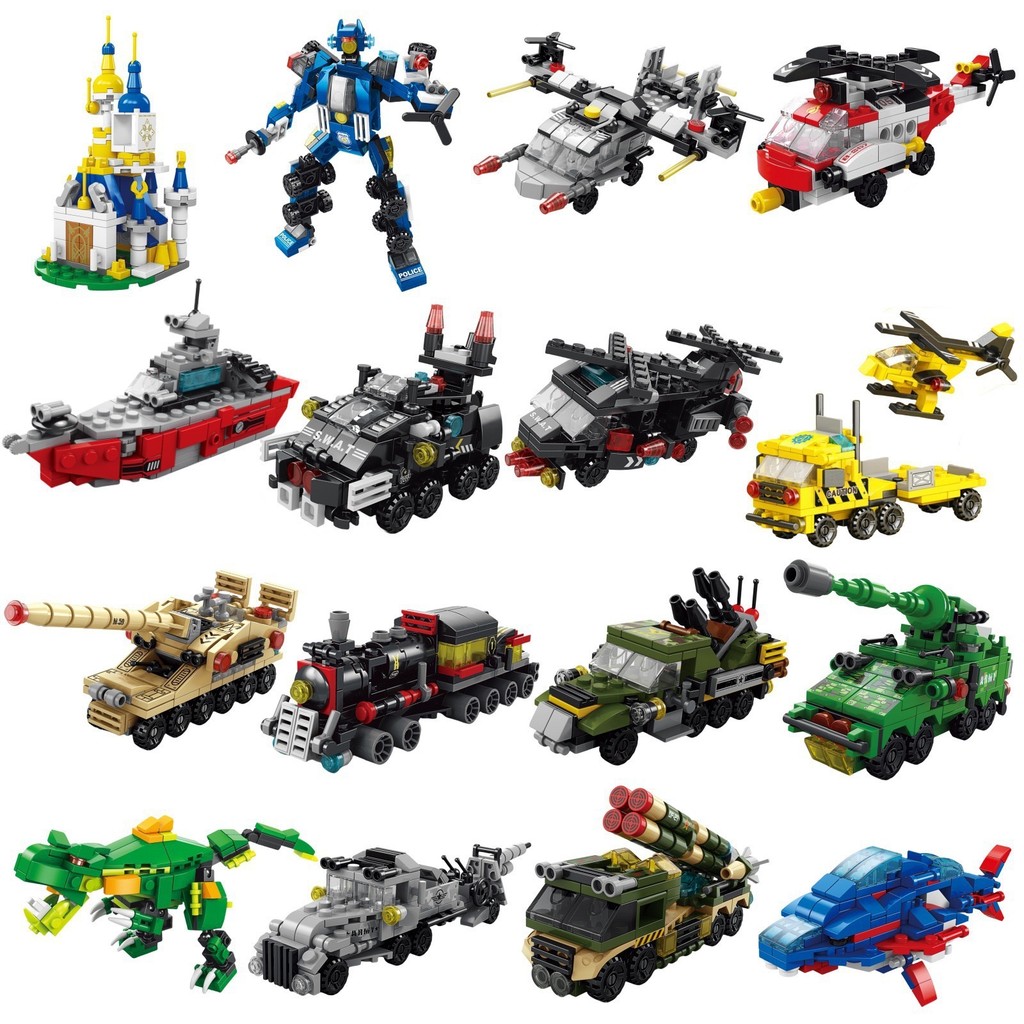 6 in 1都市工事車両警察トラックメカ恐竜ビルディングブロ - Kids Toys Videos のレビューと価格