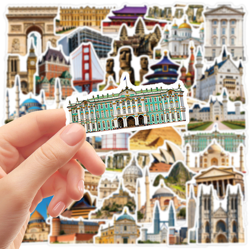50 個有名な都市のランドマーク旅行ステッカーヴィンテージ建 - Kids Toys Vintage のレビューと価格