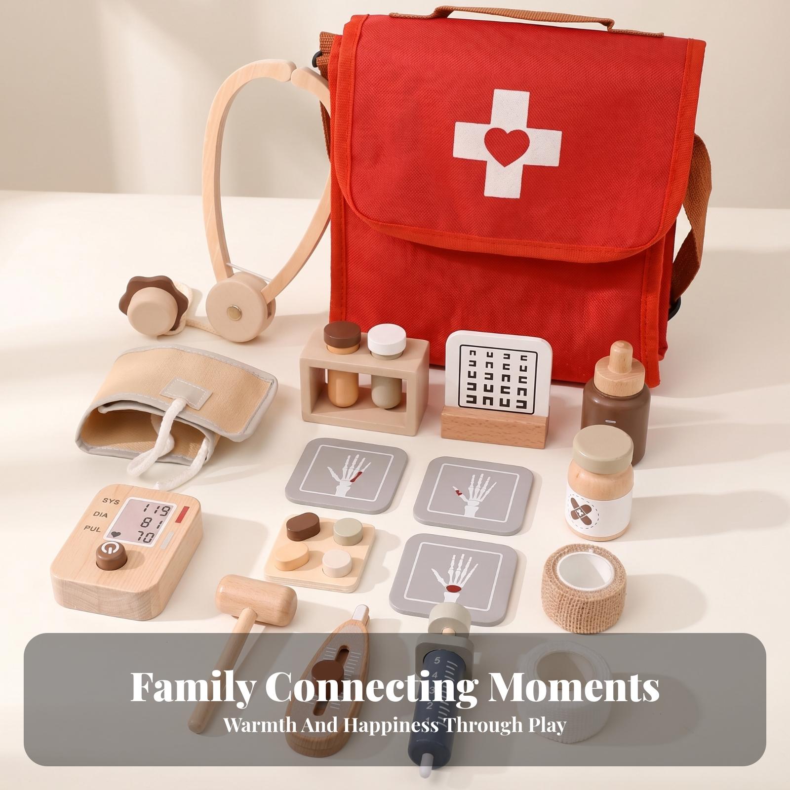 子供用ごっこ遊びお医者さんセット 木製医療バックパックキット - Kids Toys Doctor Set のレビューと価格