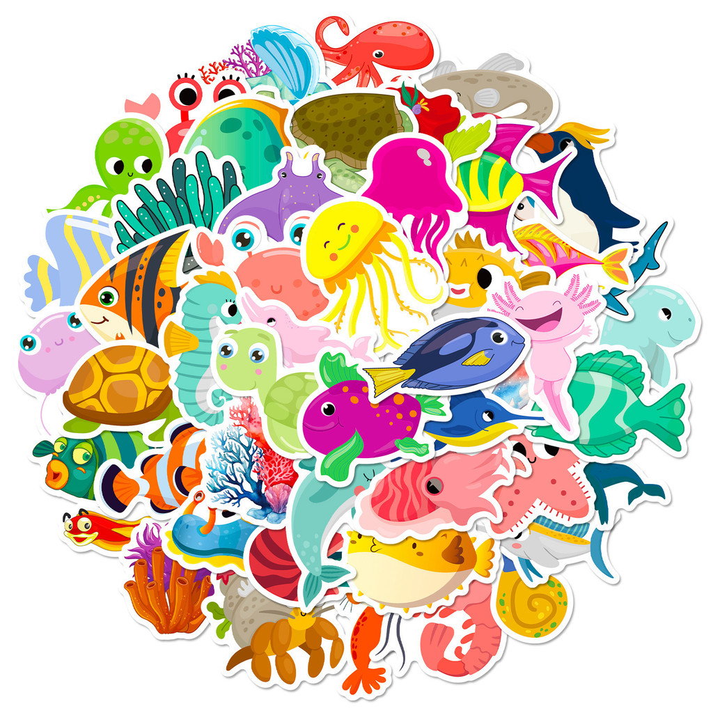 50枚入り海洋生物ステッカー イルカとサメのデカール 子供の - Kids Toys Store のレビューと価格