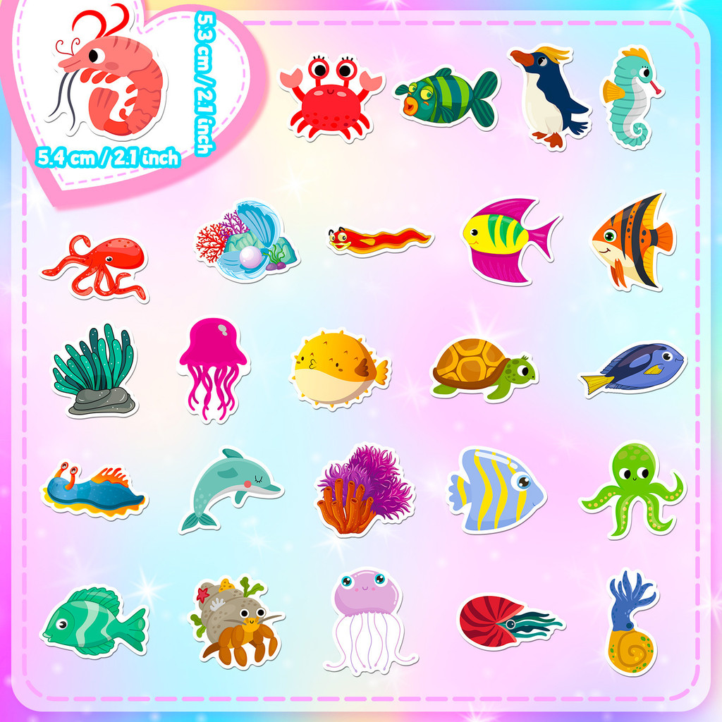 50枚入り海洋生物ステッカー イルカとサメのデカール 子供の - Kids Toys Store のレビューと価格