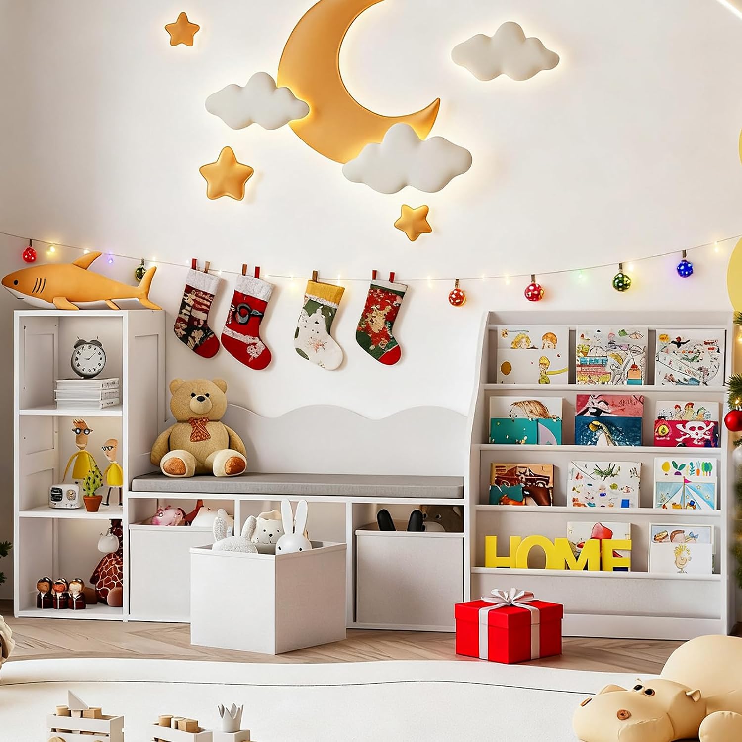 子供用本棚読書コーナー 3in1 ブックケース クッション付 - Kids Toys Drawers のレビューと価格