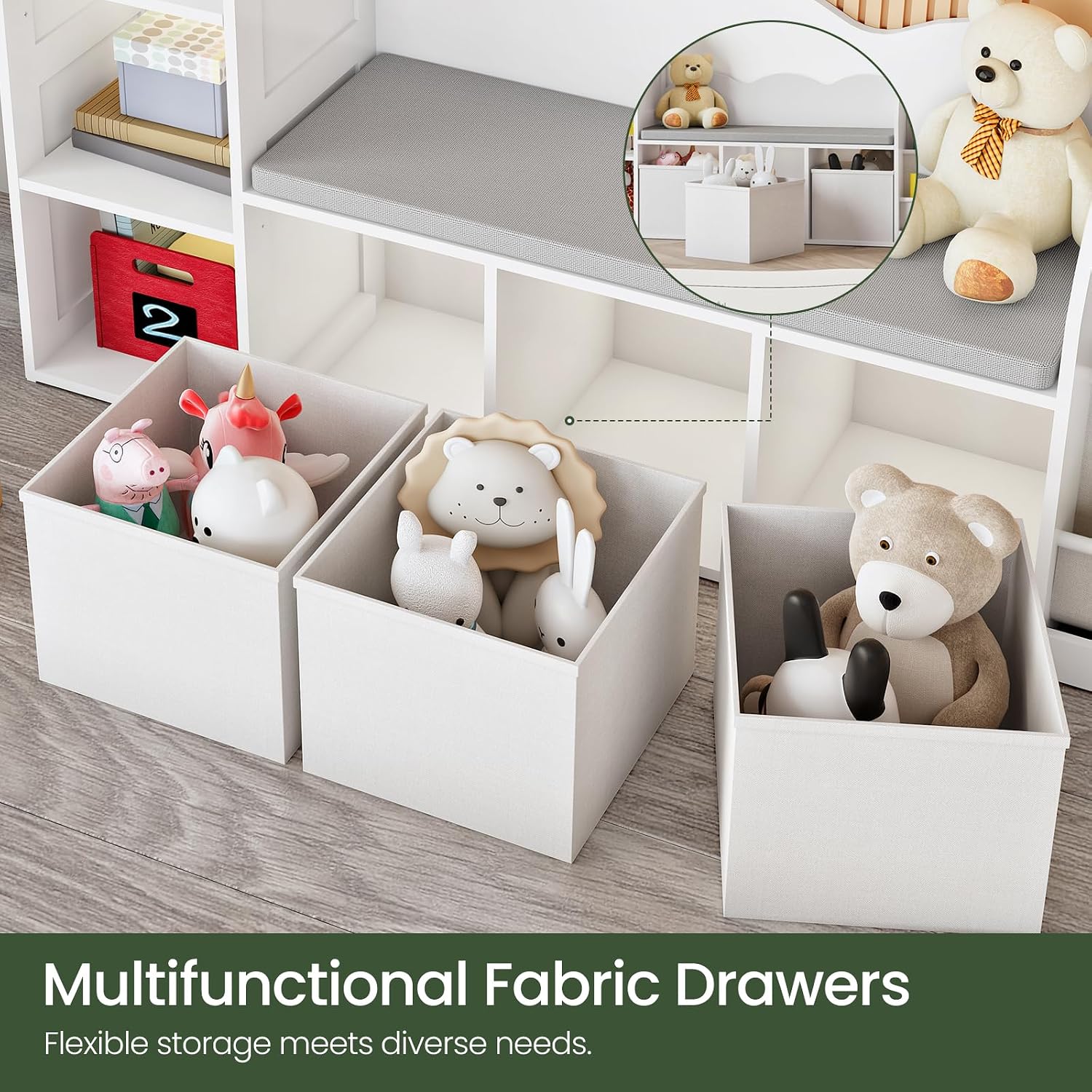 子供用本棚読書コーナー 3in1 ブックケース クッション付 - Kids Toys Drawers のレビューと価格